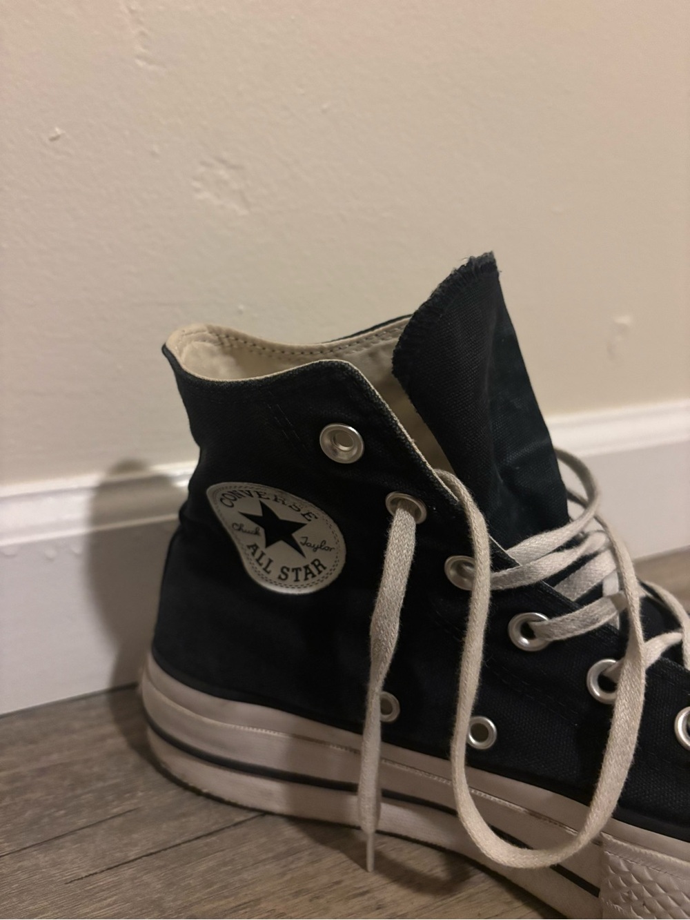 Platform Converse Black and White High-Top Canvas Sneakers - Picture 2 of 4